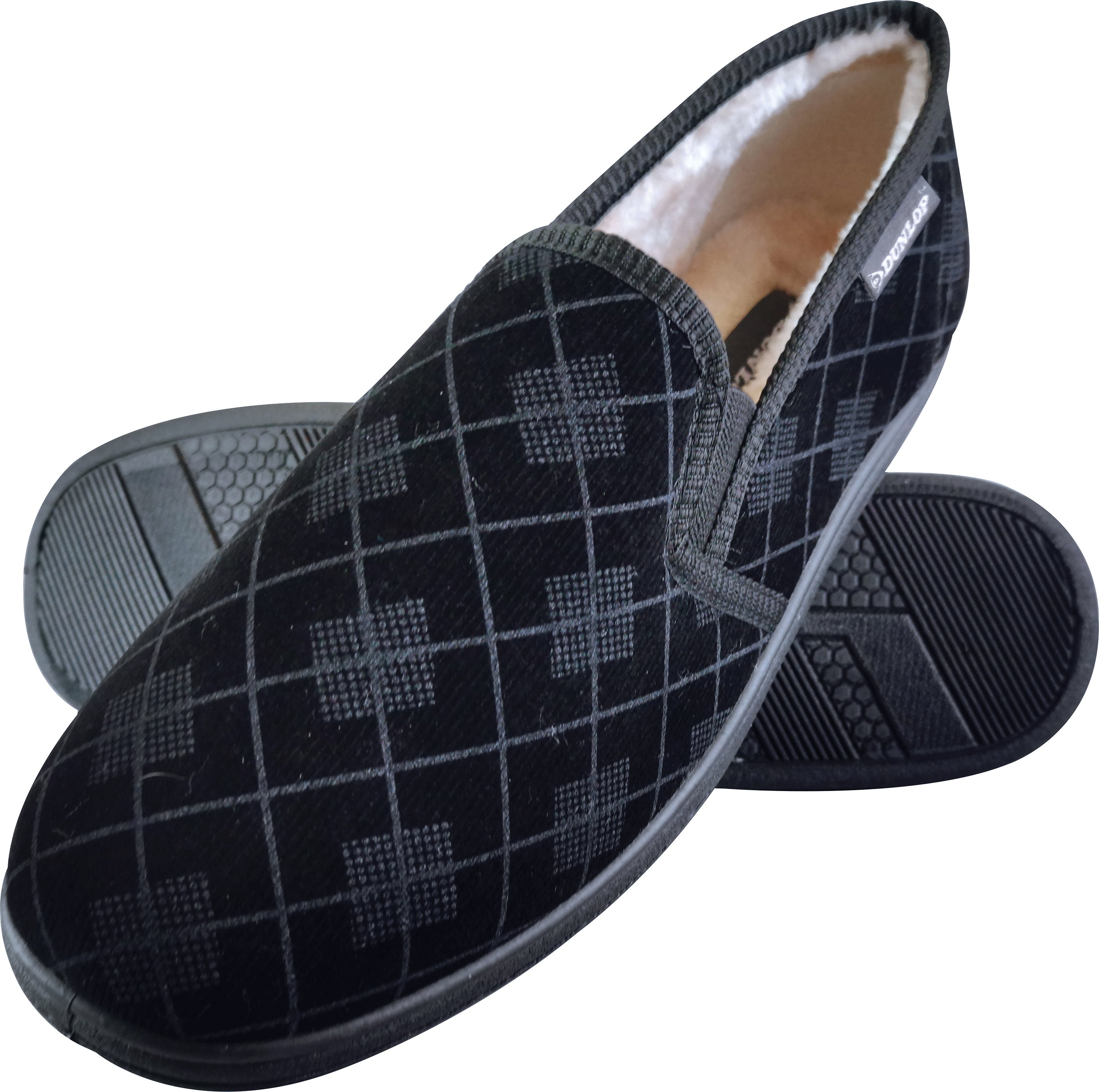 Thumbnail - DUNLOP - HERREN PLÜSCHPELZ GEFÜTTERT MEMORY FOAM KARIERT MOKASSIN HAUSSCHUHE MIT HARTER SOHLE