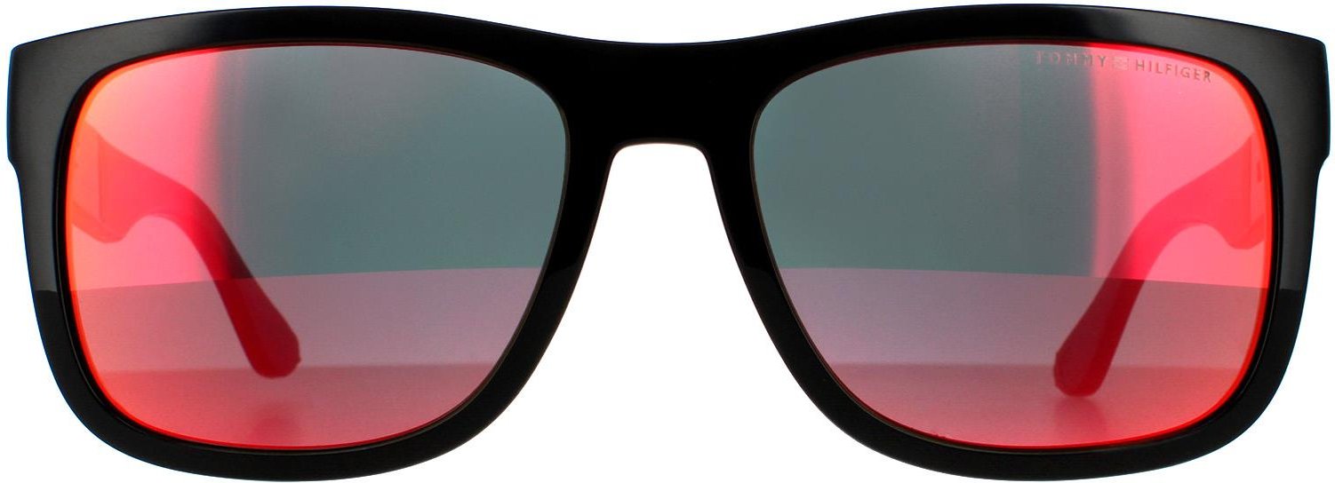 Tommy Hilfiger Rectangle Mens Black Red Mirror Sonnenbrillen