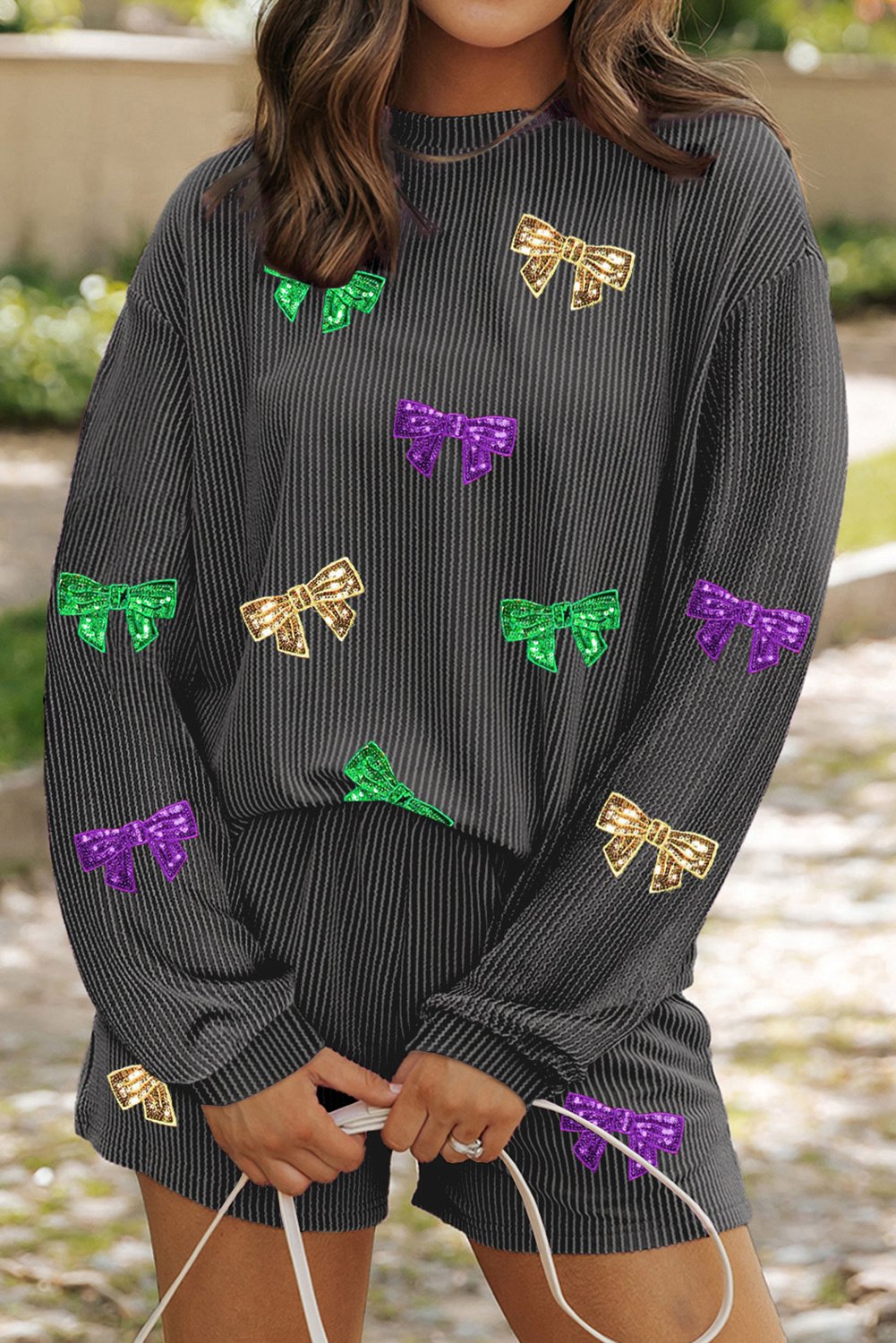 Pailletten-Schleifen-Applikation Loungewear Set