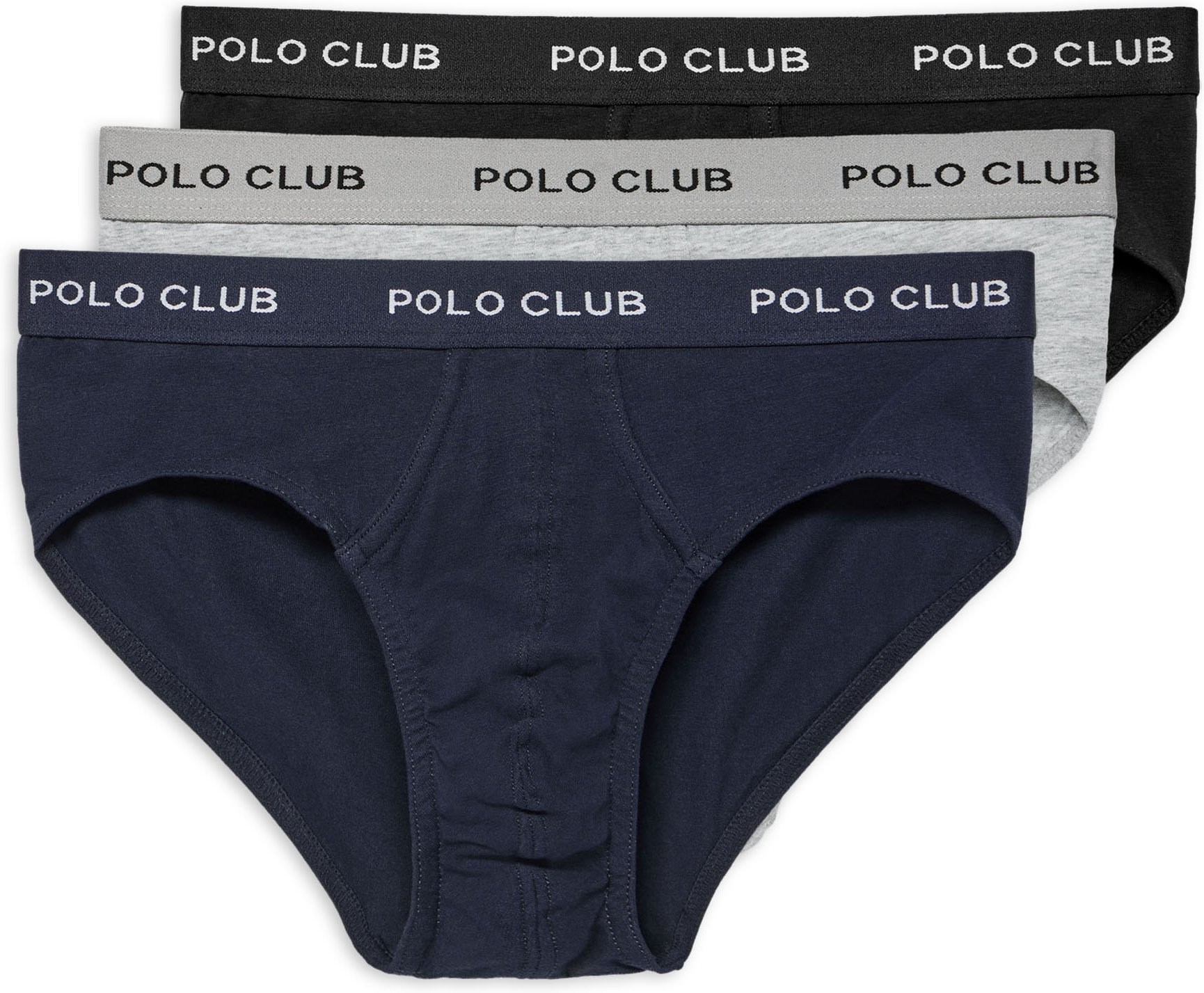 Slips im Dreierpack schwarz, grau und marineblau mit Polo Club Logo-Detail
