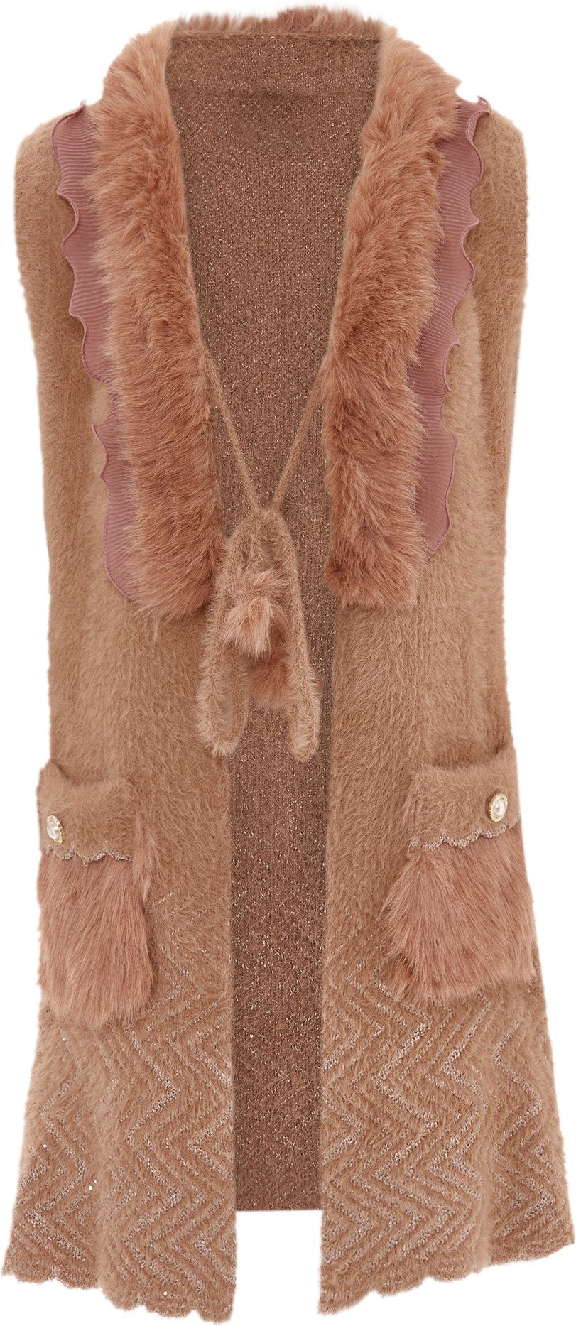 Faina Strickjacke Damen Dunkelrosa Rosa Gold