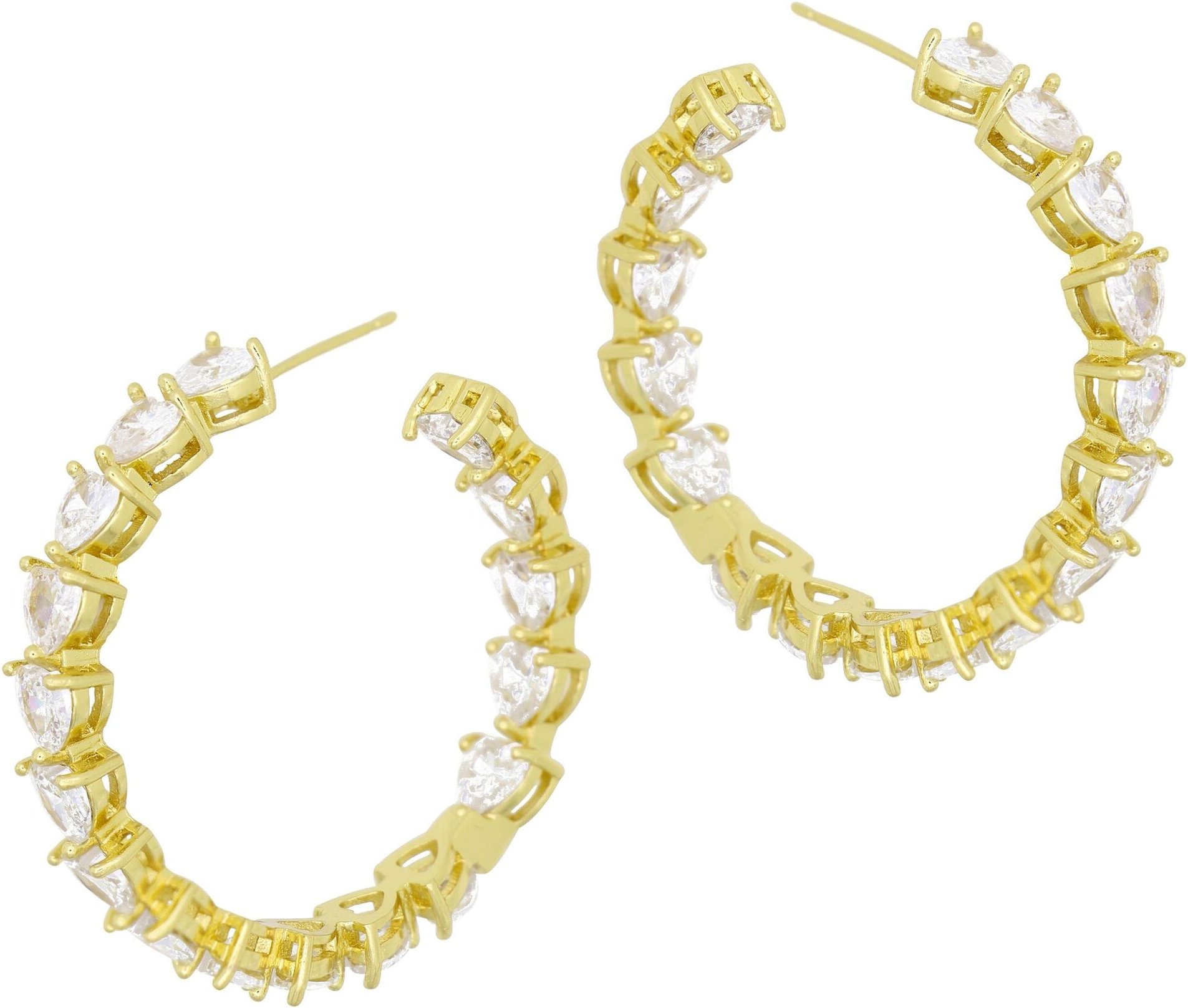 Fashionbox Steckcreolen vergoldet mit Zirkonia weiss in Herzform 40mm