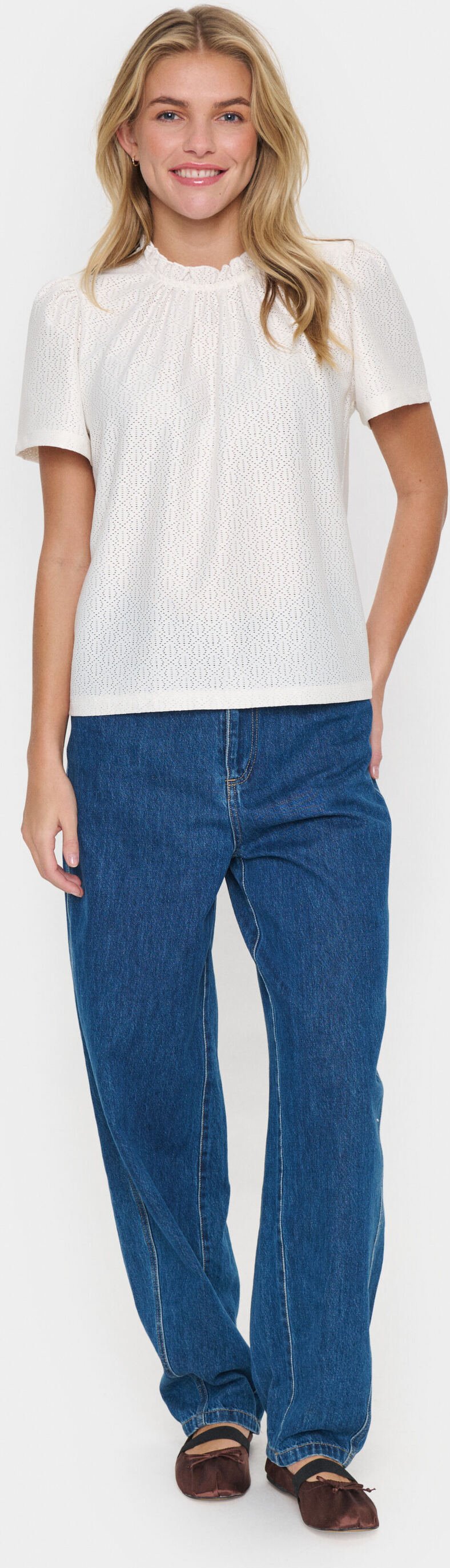 Kurzarm-Bluse Gerade Passform Ice white