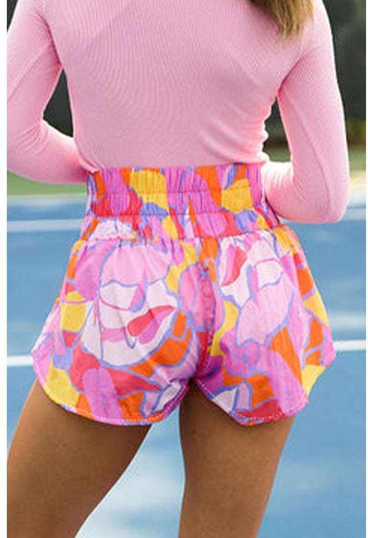 Thumbnail - Lila abstrakter Druck Smock-Taille legere Shorts