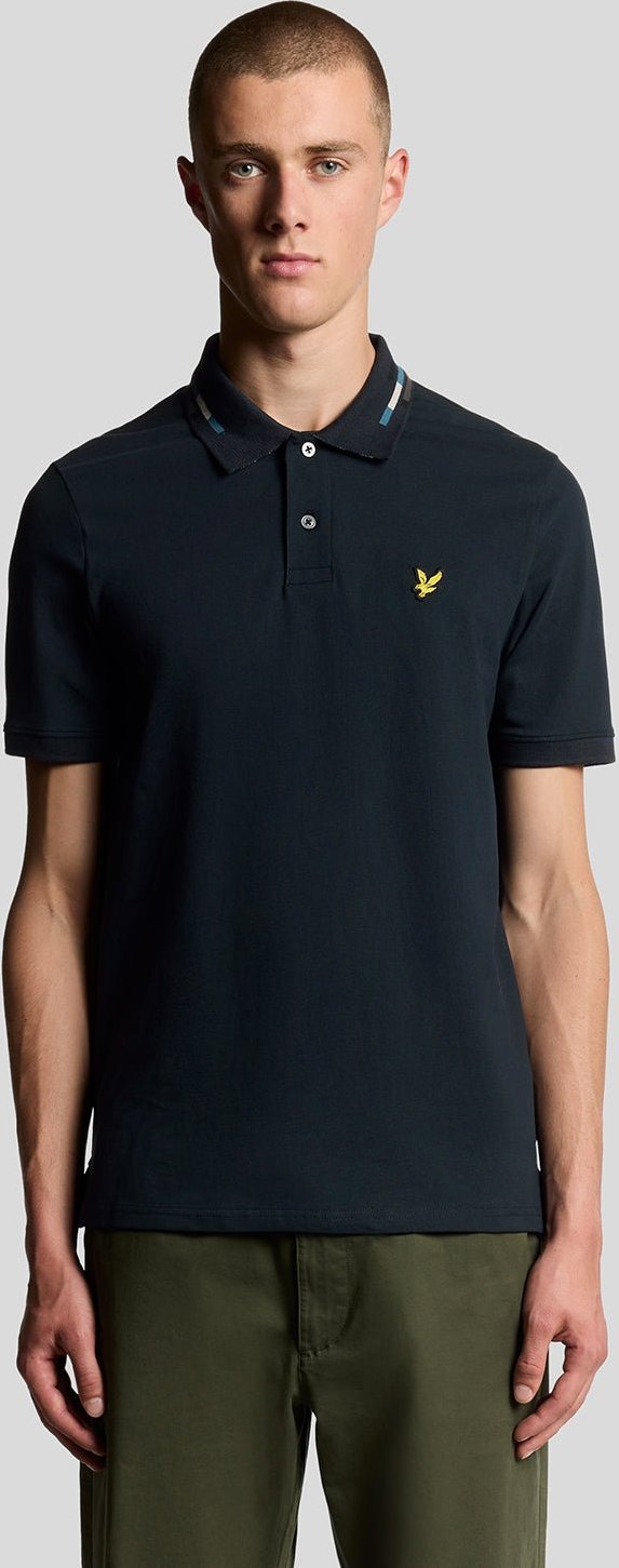 Lyle & Scott Poloshirt mit Streifen und Ziernähten – Marineblau