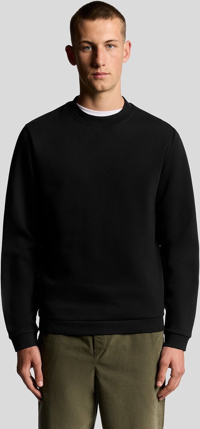 Lyle & Scott Fleece-Sweatshirt mit Rundhalsausschnitt und Bürstenrücken – Schwarz