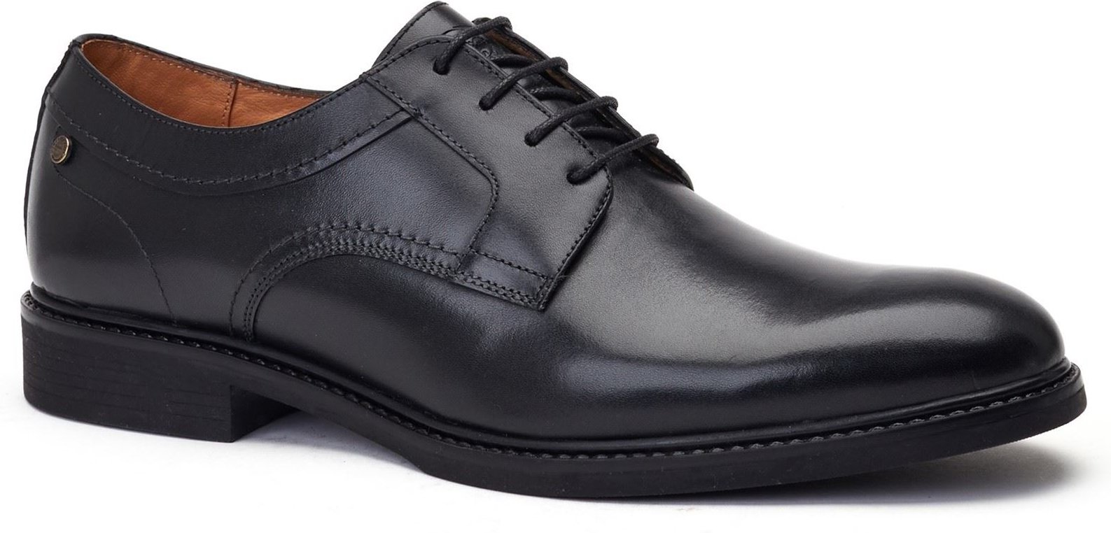 Thumbnail - Base London Drake Wachsleder Herren Schwarze Derby Schuhe