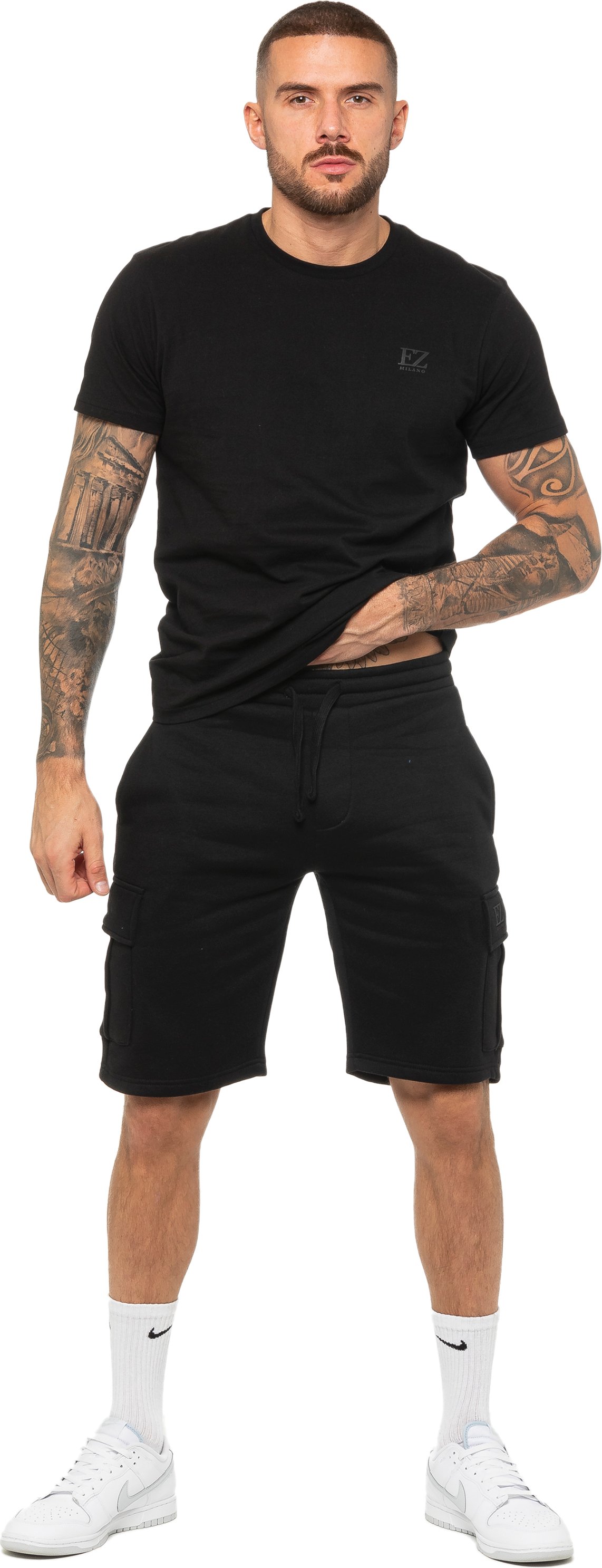 Thumbnail - Enzo | Herren T-Shirt Trainingsanzug mit Shorts Set - Schwarz