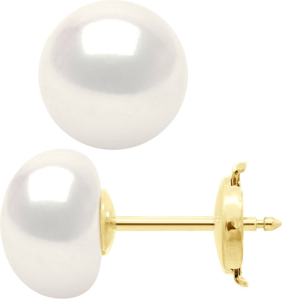 Ohrringe – Gelbgold – echte Süßwasser-Zuchtperlen, Knopf 9–10 mm