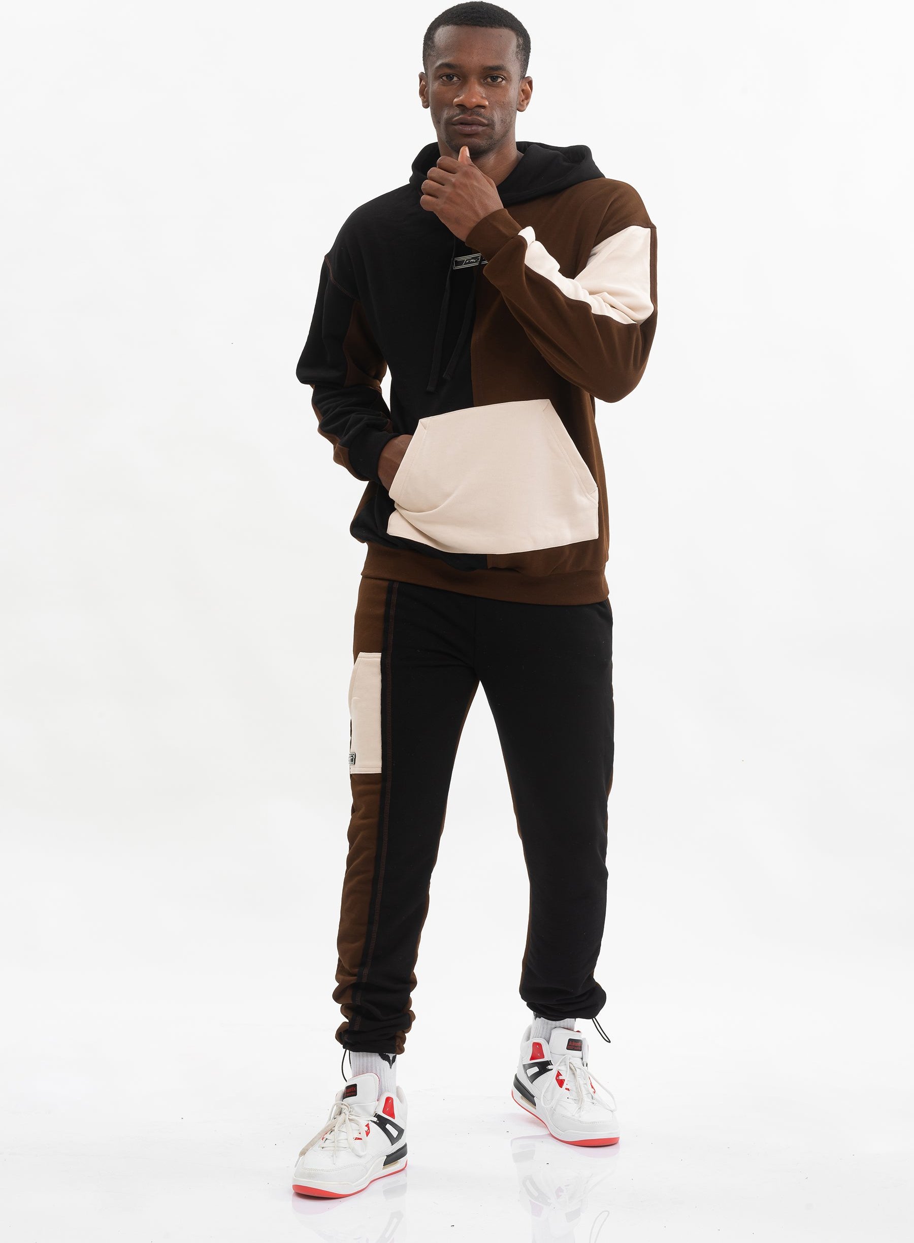 Tom Barron Herren-Tricolor-Freizeit-Trainingsanzug-Set in Oversize