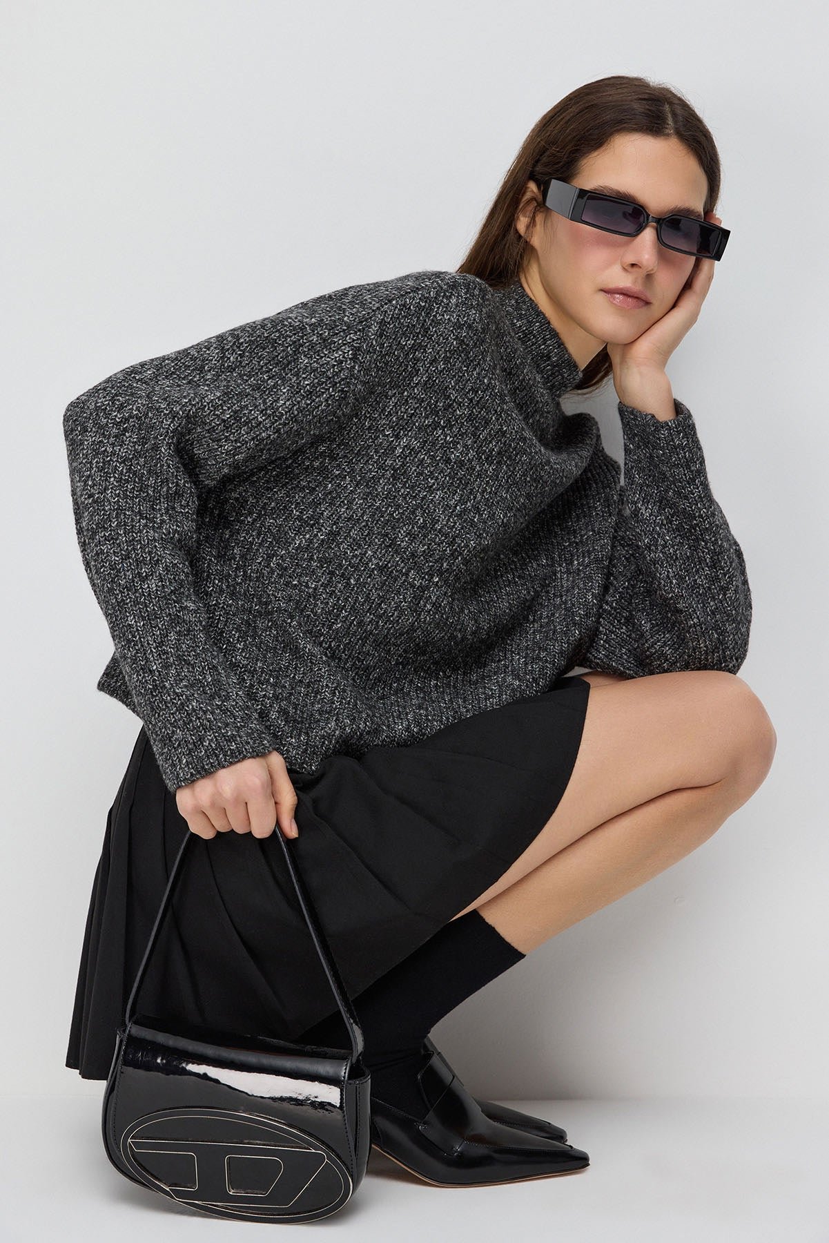 Halb Fischerhals Strick Crop Top