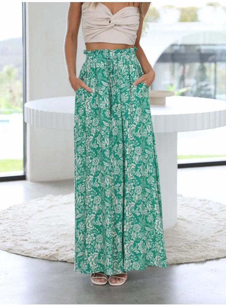 Bedruckte Hose mit weitem Bein und Taschen