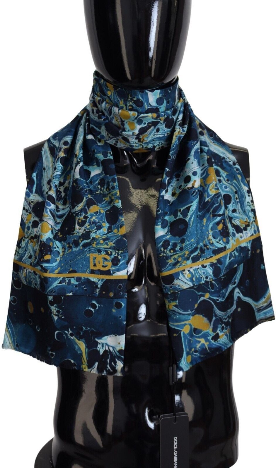 Dolce & Gabbana Blau Marmor Nadelstreifen Ausfransenkante Herren Schal