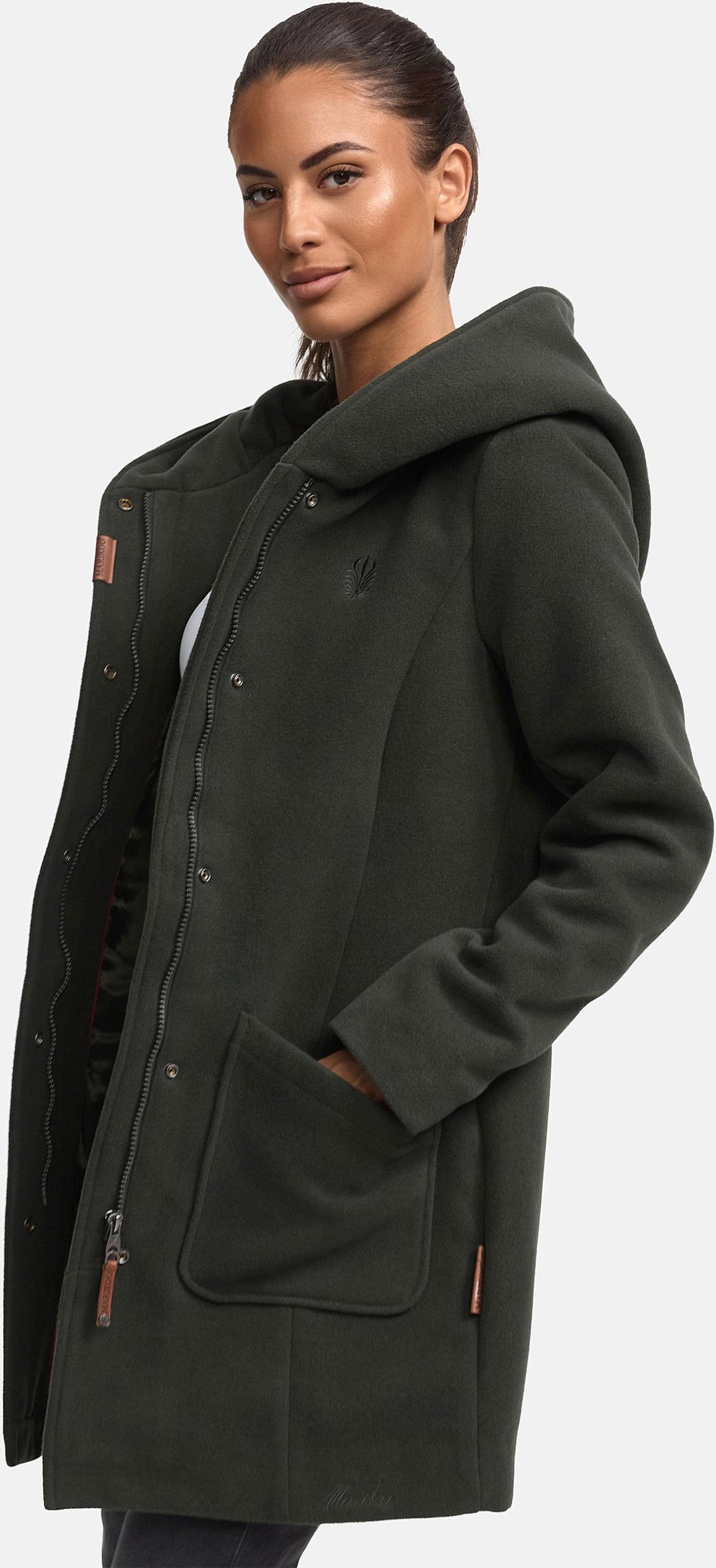 Marikoo Damen Wintermantel mit Kapuze und tailliertem Schnitt