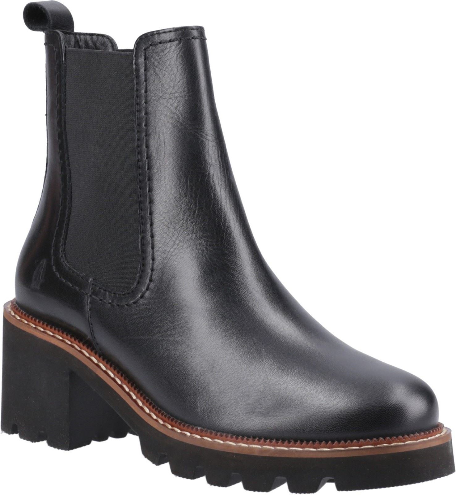 Hush Puppies Gaia Damen Schwarze Leder Stiefeletten mit Absatz