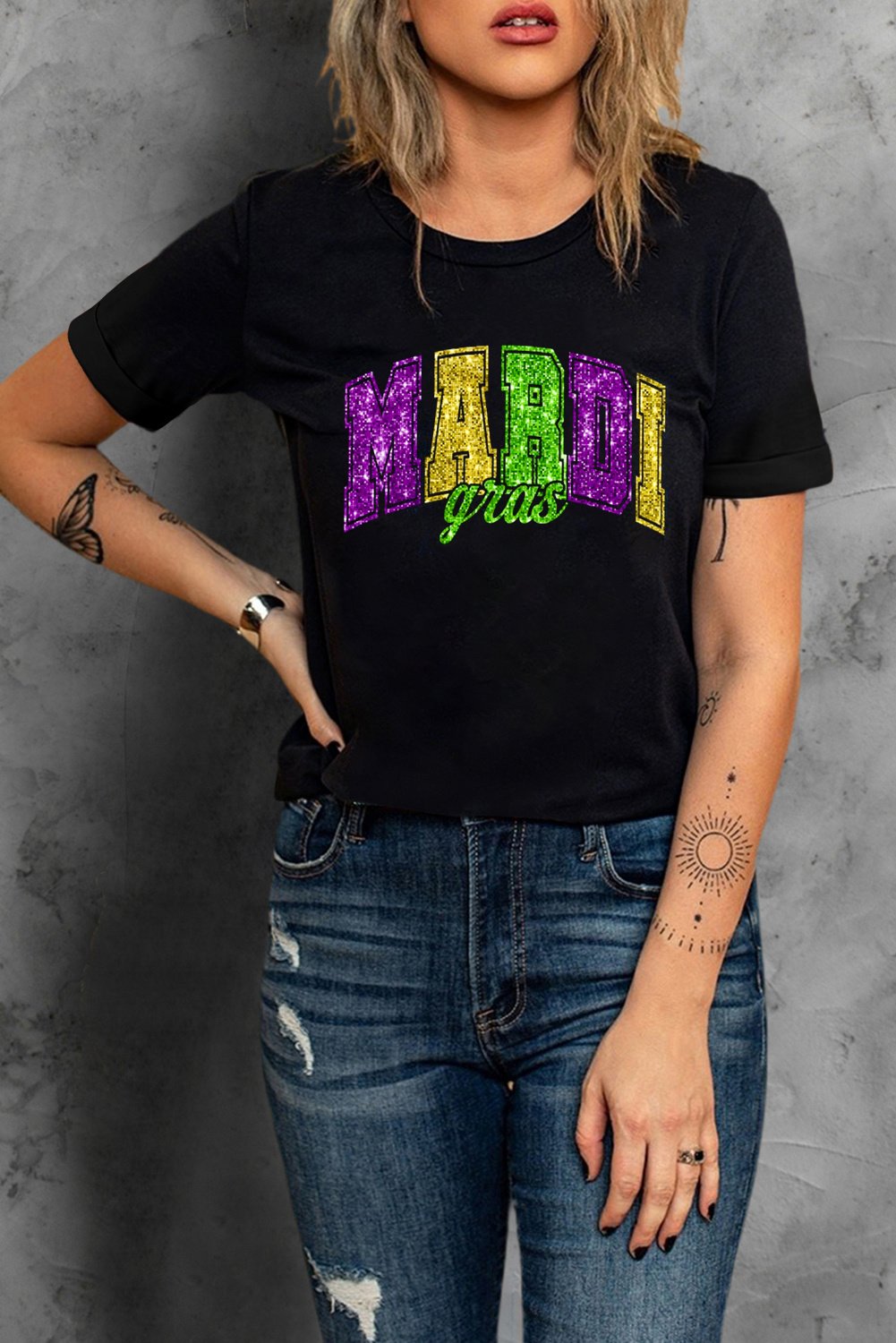 Mardi Gras Glitzer T-Shirt Kurzarm