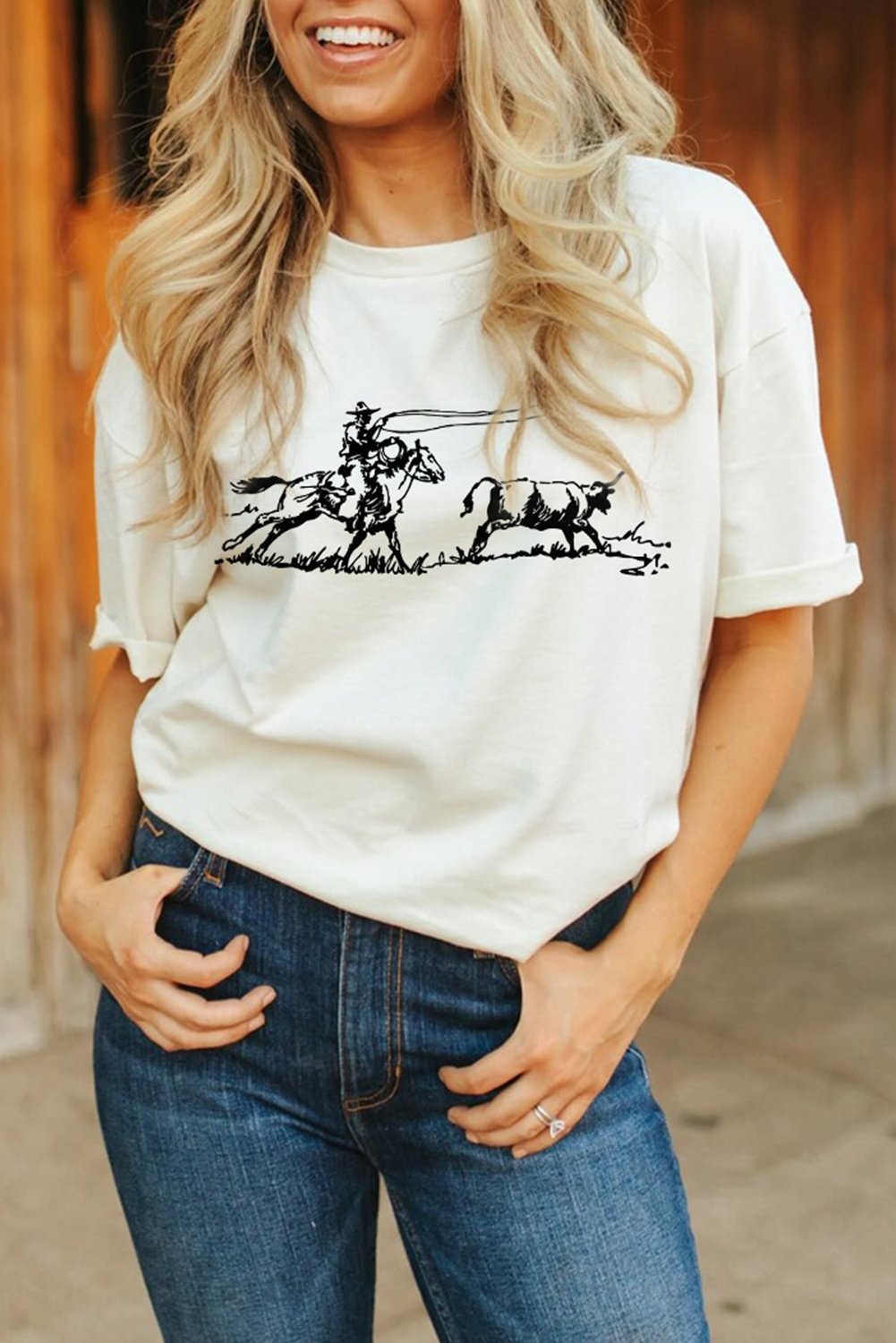 Cowboys Werfen Kalb Grafik T-Shirt