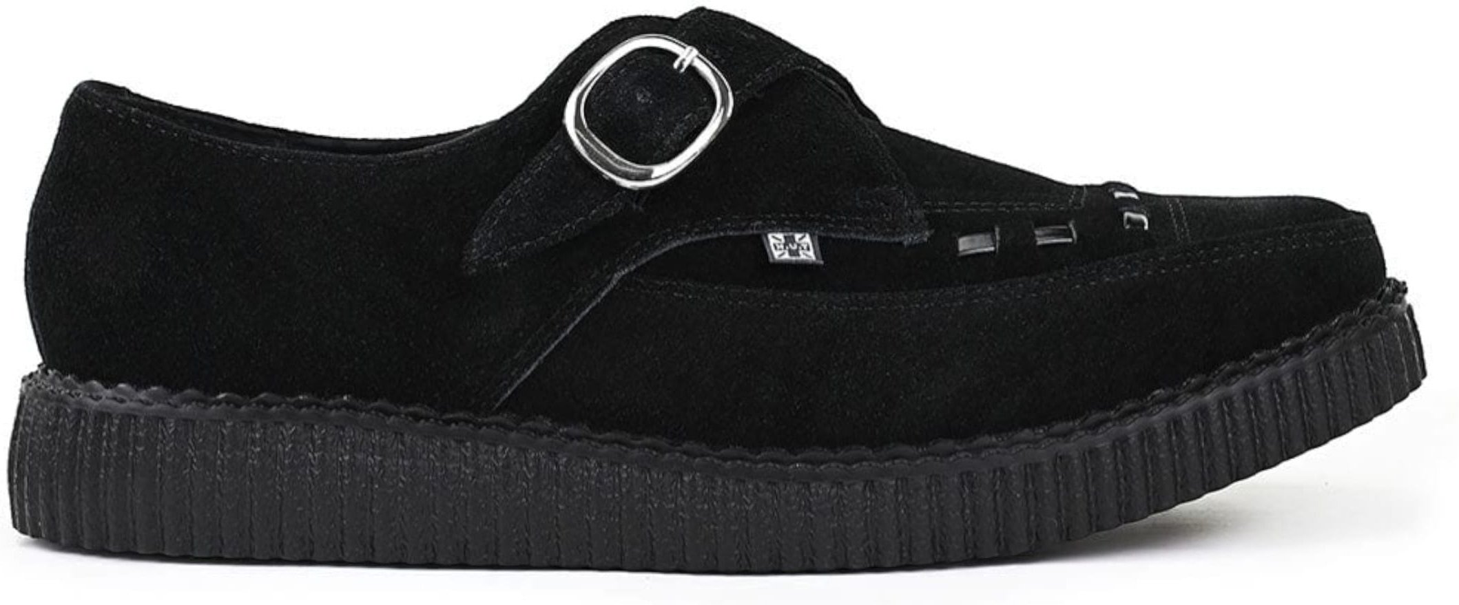 TUK Pointed Creeper Plateau-Schuhe aus schwarzem Wildleder mit Monk-Schnalle - A8139