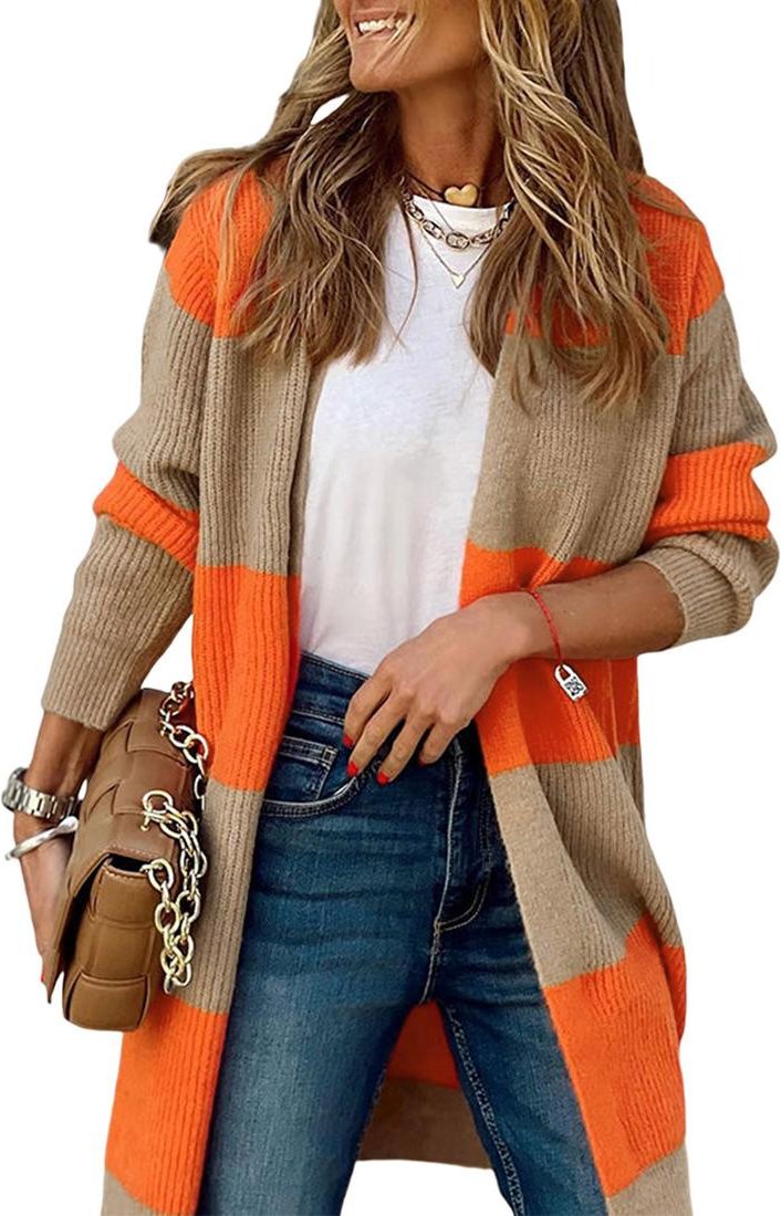 Thumbnail - Azura Exchange Damen Schicker Colorblock Strickcardigan in Orange