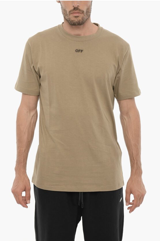 Slim Fit Rundhals-T-Shirt mit gesticktem Logo in Beige