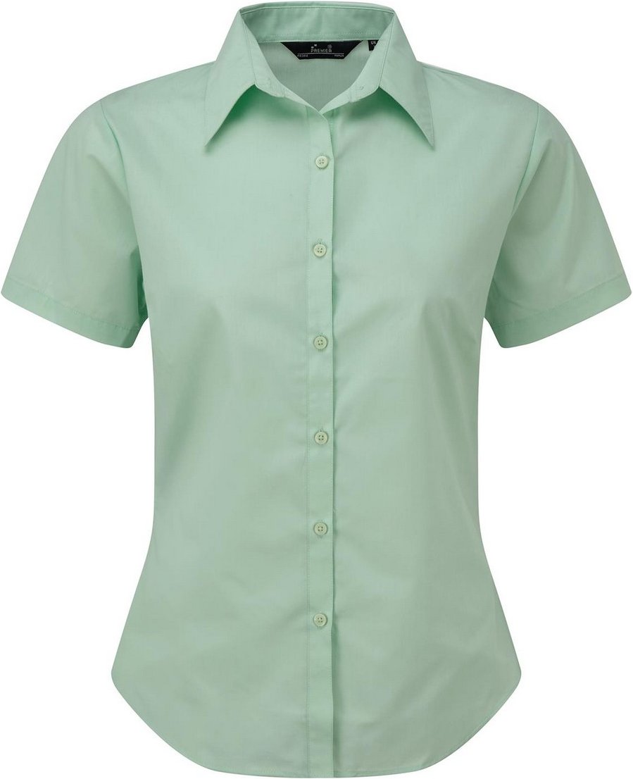 Premier Damen Kurzarm Popeline Bluse / Arbeitshemd (Wasserblau)