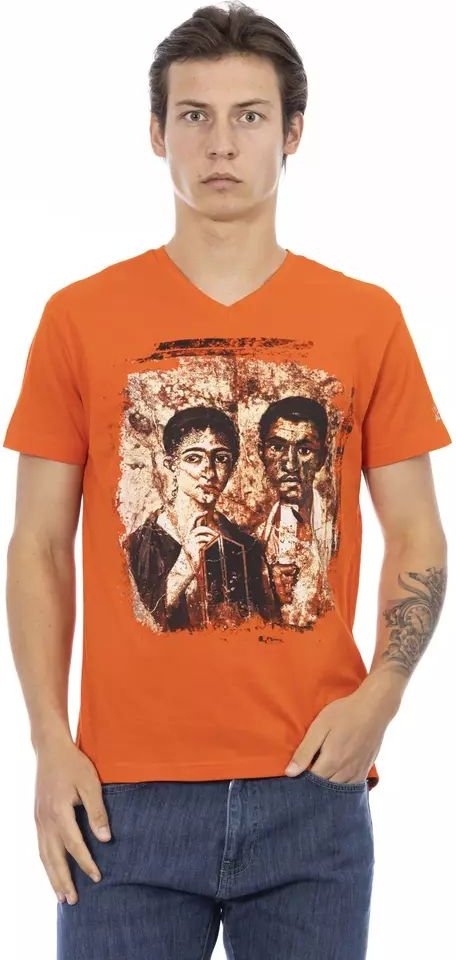V-Ausschnitt Oranges Kunstdruck T-Shirt