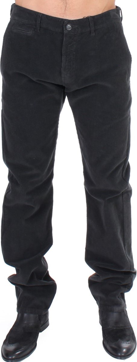 GF Ferre - Pantalon droit en velours côtelé de coton noir pour homme