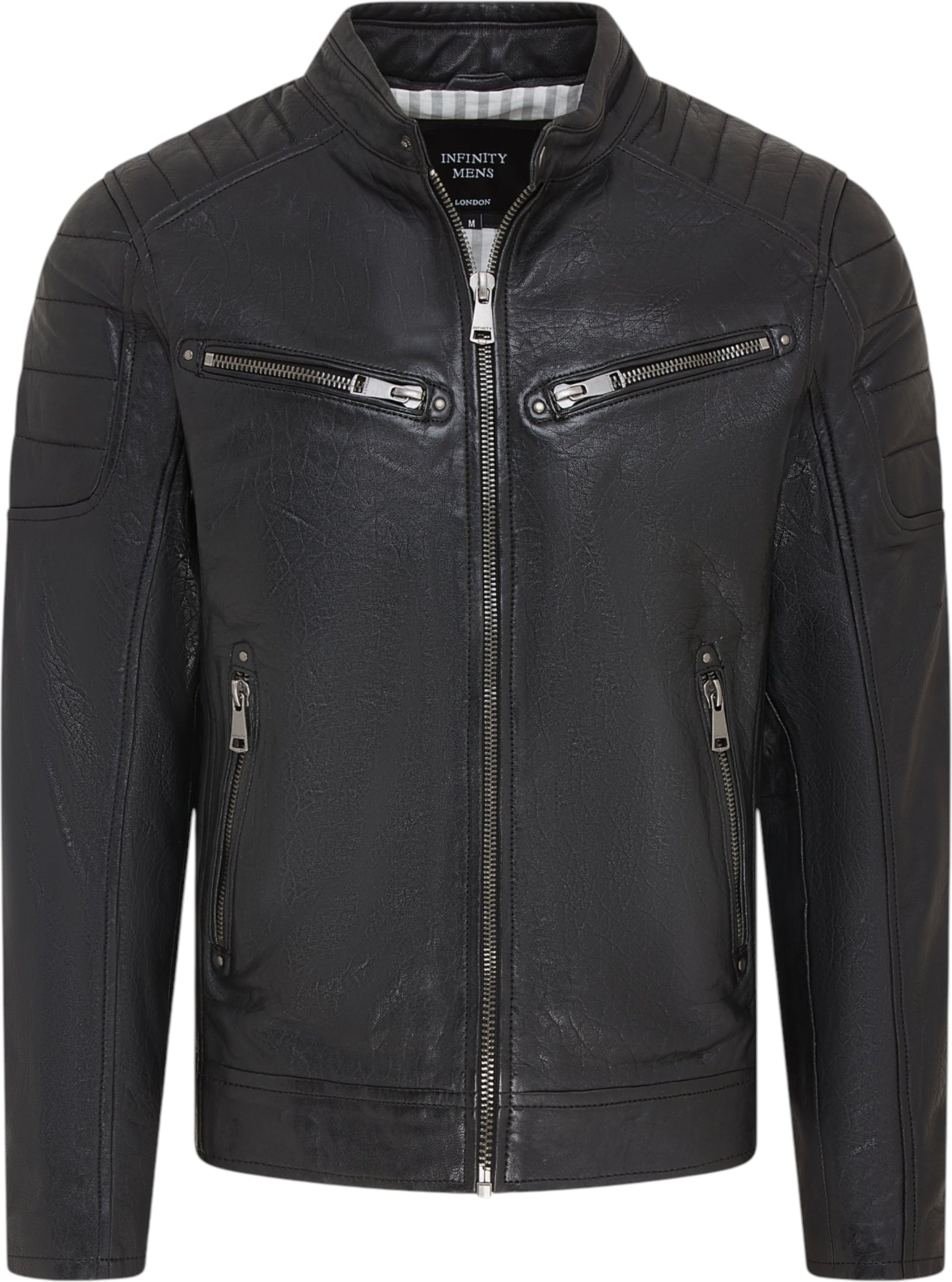 Moderne, klassische, gesteppte Bikerjacke aus schwarzem Leder für Herren – Derry