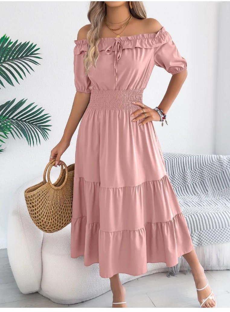 Thumbnail - Damen Rüschenshirt Off-Shoulder Schichtkleid