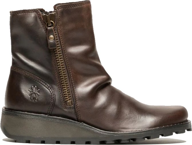 Fly London Damen MON944 Chelsea-Stiefel aus Leder mit Keilabsatz und Reißverschluss, Braun