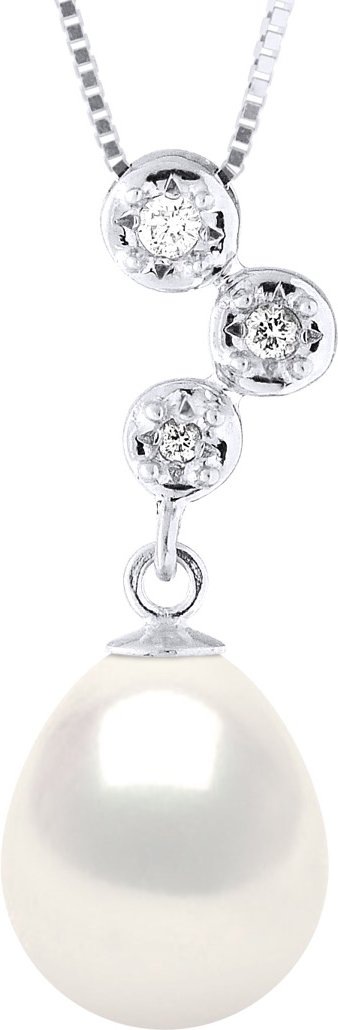 Halskettenschmuck mit Diamanten von 0,06 Karat – hochwertiges HSI-Weißgold und echte Süßwasser-Zuchtperle im Birnenforma...