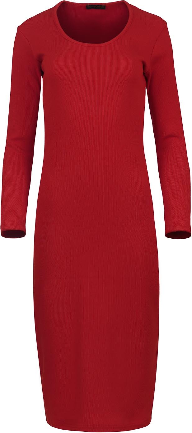 Langärmliges Midikleid mit Rundhalsausschnitt aus gerippter Baumwoll-Elastan-Mischung in Rot