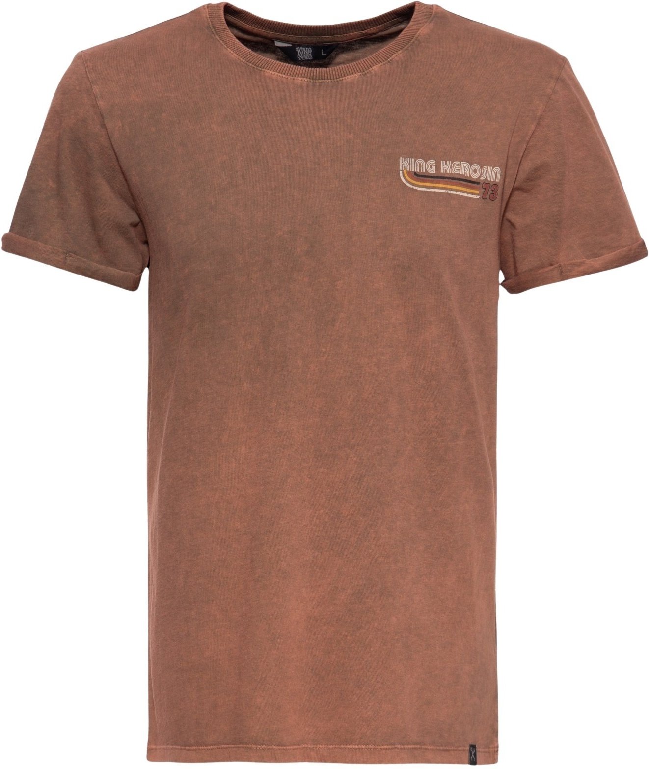 King Kerosin Herren Roll-Up T-Shirt Acid Wash mit Backprint Chopper until death dunkelbraun