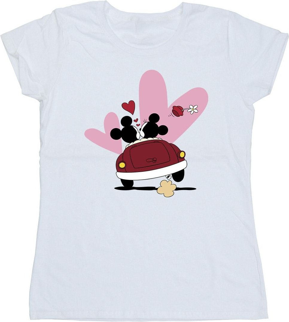 Disney - "Mickey Mouse Car Print" T-Shirt für Damen (Weiß)