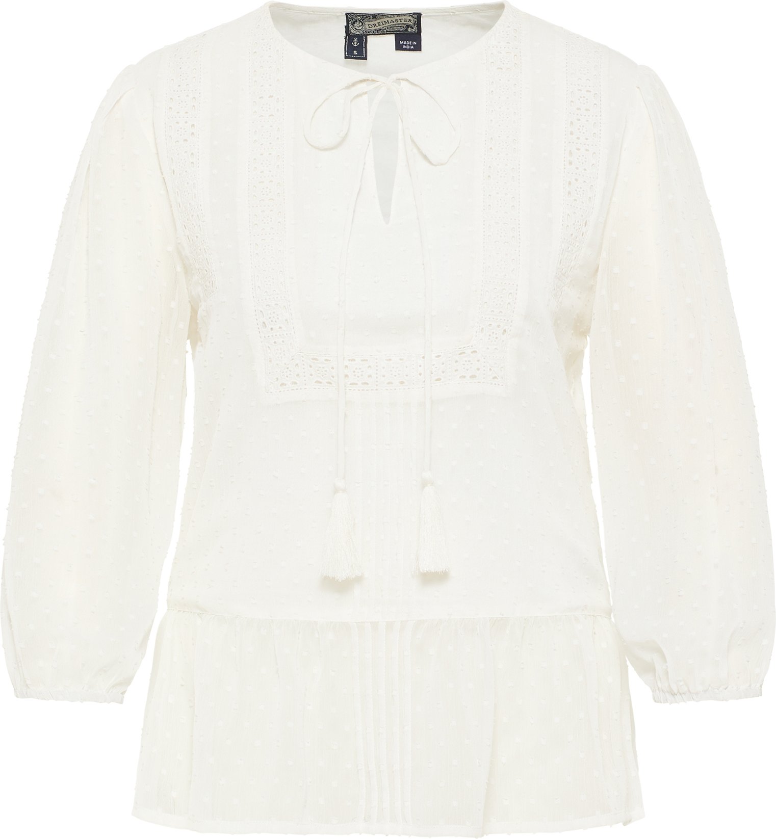 Dreimaster Blusenshirt mit Spitze Damen Wollweiß