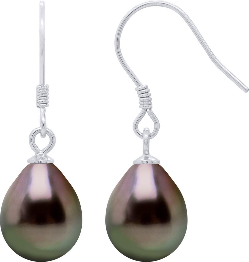 Ohrringe aus Silber 925 und echten Tahiti-Zuchtperlen Birne 9-10 mm
