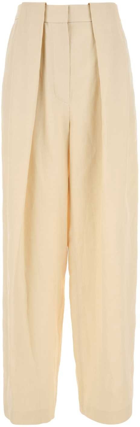 Breite butterfarbene Hose aus Leinenmischung