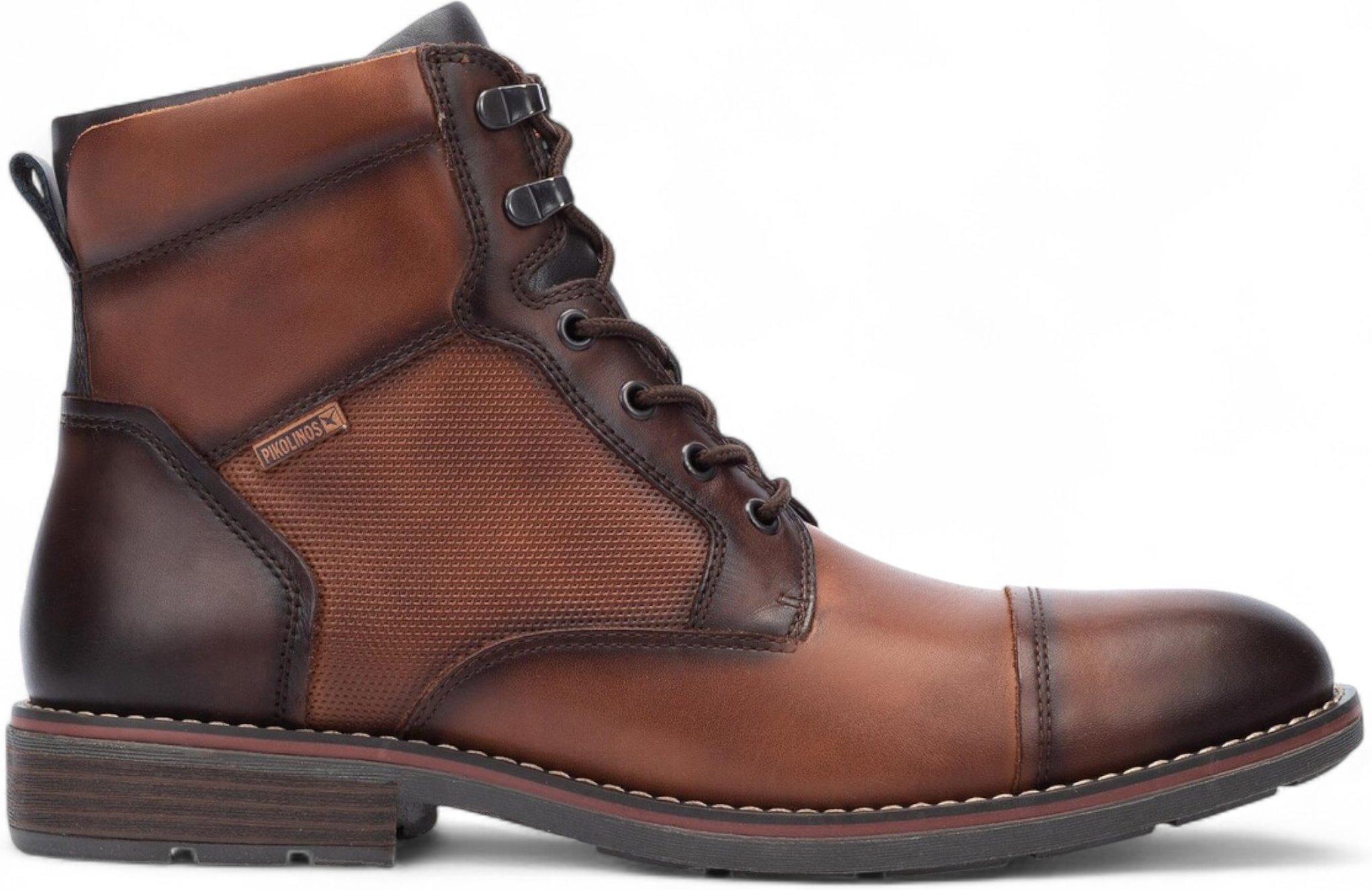 Pikolinos Herren-Stiefeletten mit Reißverschluss und Schnürung aus cuerobraunem Leder – York