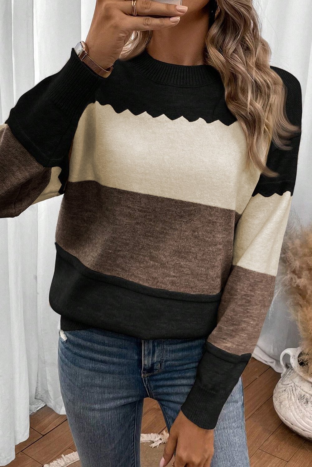 Farbblock-Strickpulli