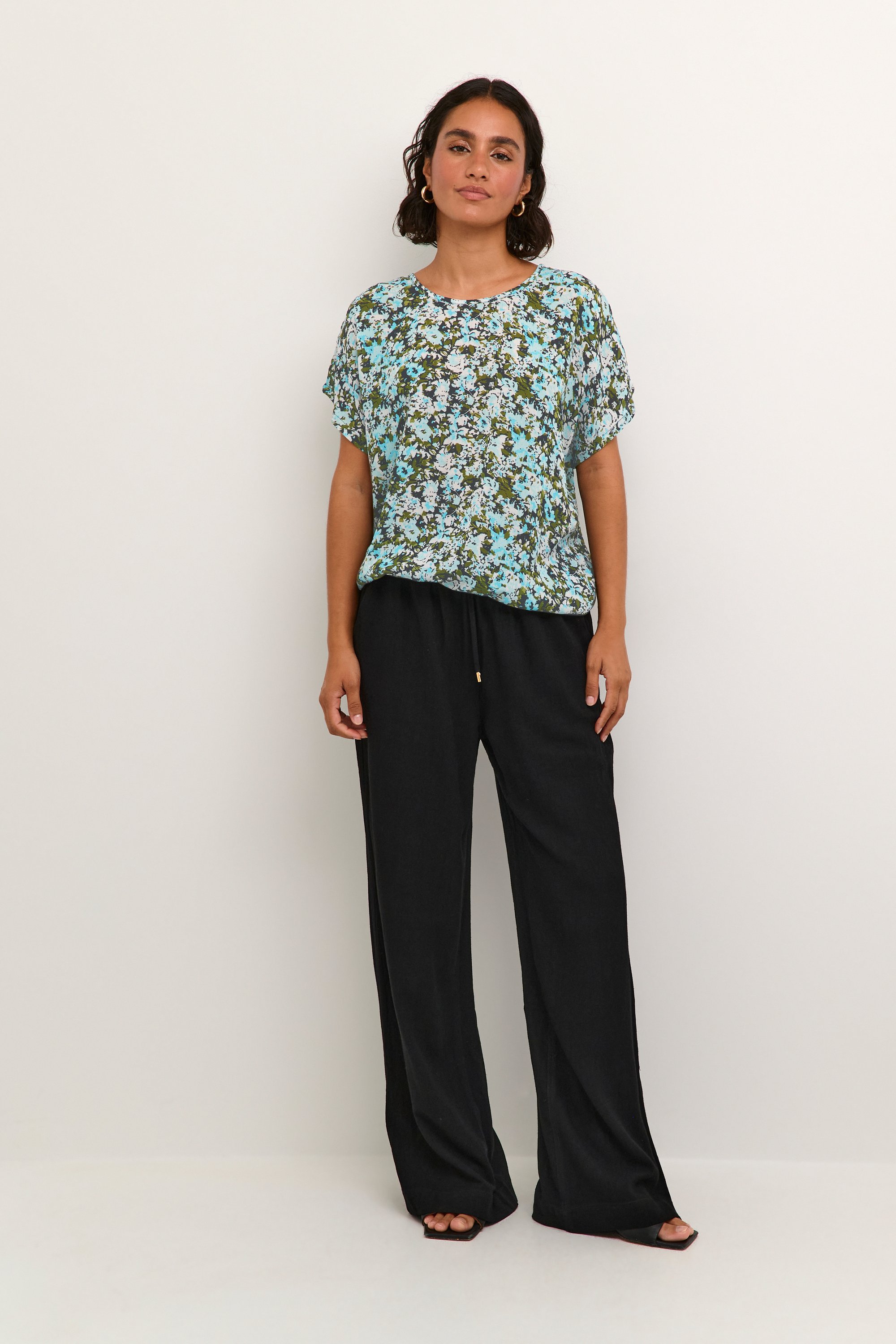 Ärmellose Bluse Loose fit Blue/Green Abstract Flower floral