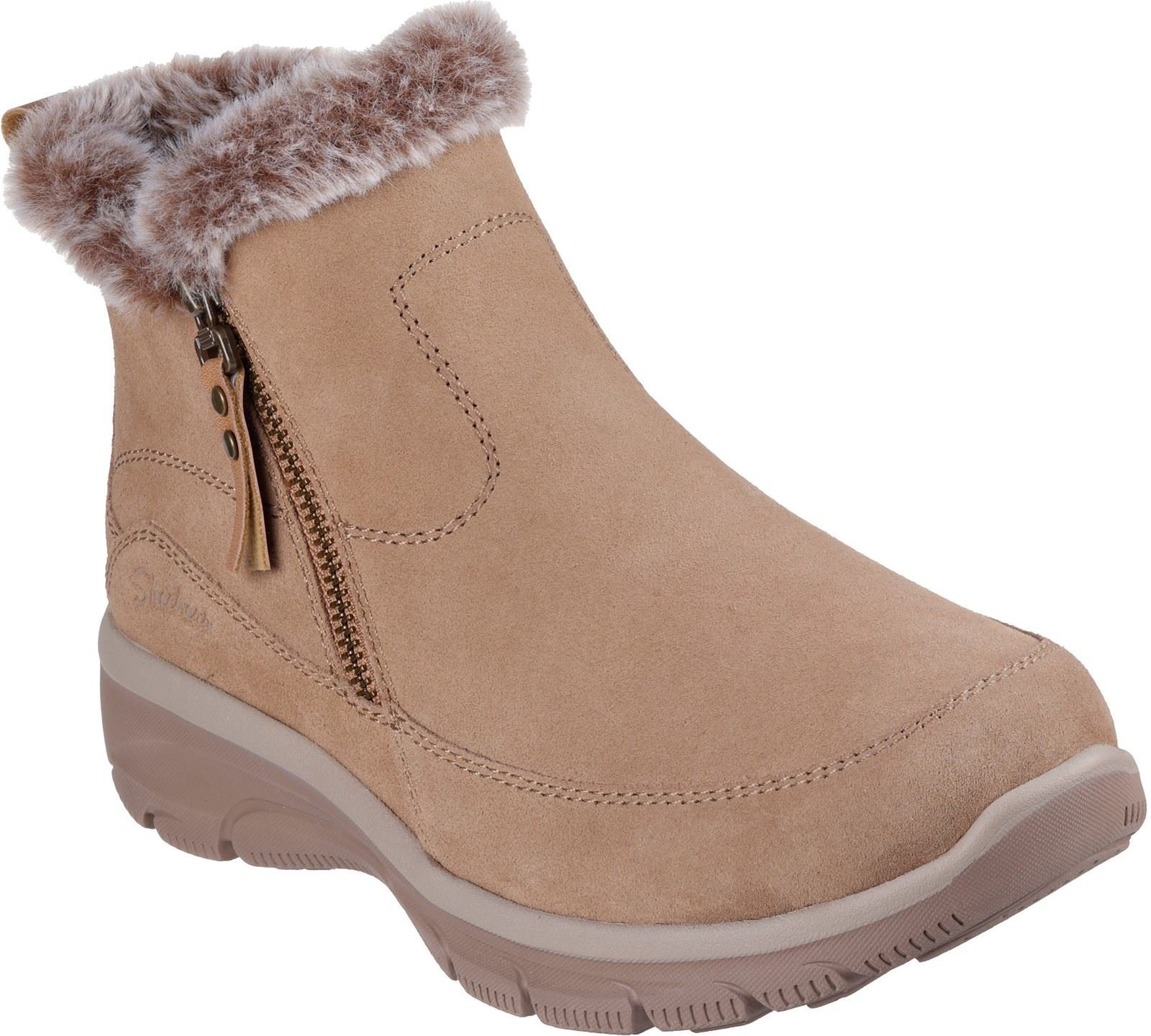 Thumbnail - Skechers Easy Going Cool Zip! Leder Damen Beige Winter Stiefeletten