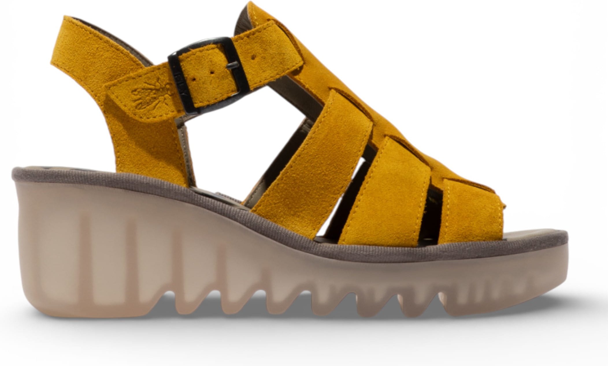 Fly London Damen-Keilsandalen BAIC621FLY aus gelbem Wildleder