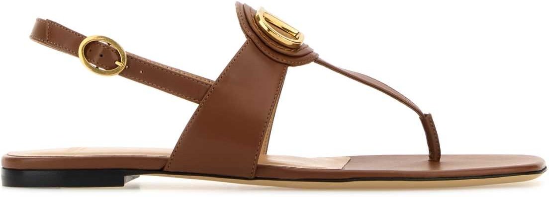 Braune Leder Vlogo Zehentrenner Sandalen