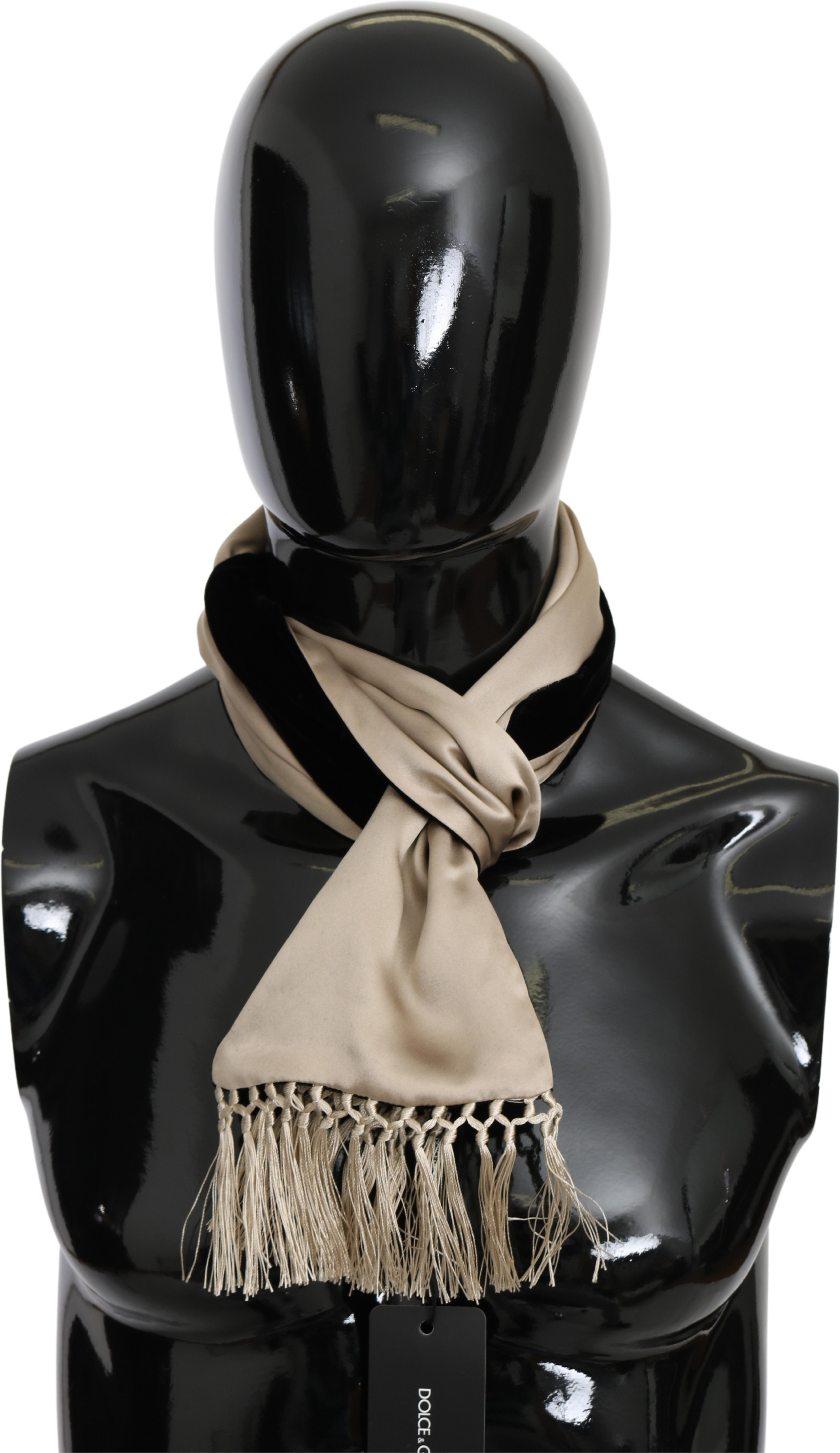 Dolce & Gabbana Beige Seide Viskose Wrap Black Backside Herrenschal
