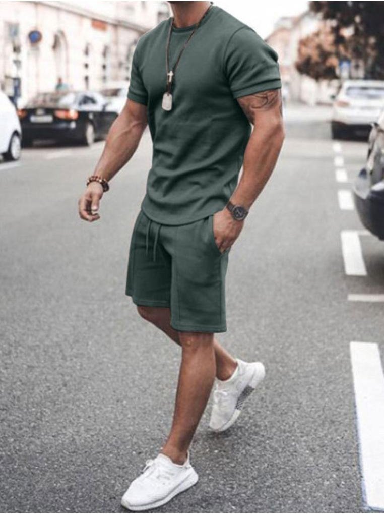 Thumbnail - Herren Plus Size Rundhals Kurzarmshirt und Shorts Set