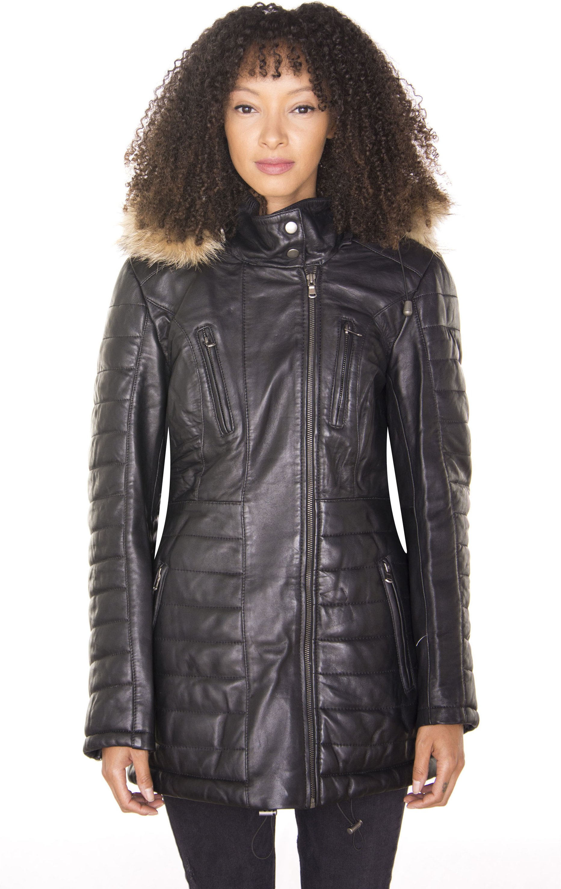 Gesteppte Damen-Parkajacke aus Leder – Curitiba