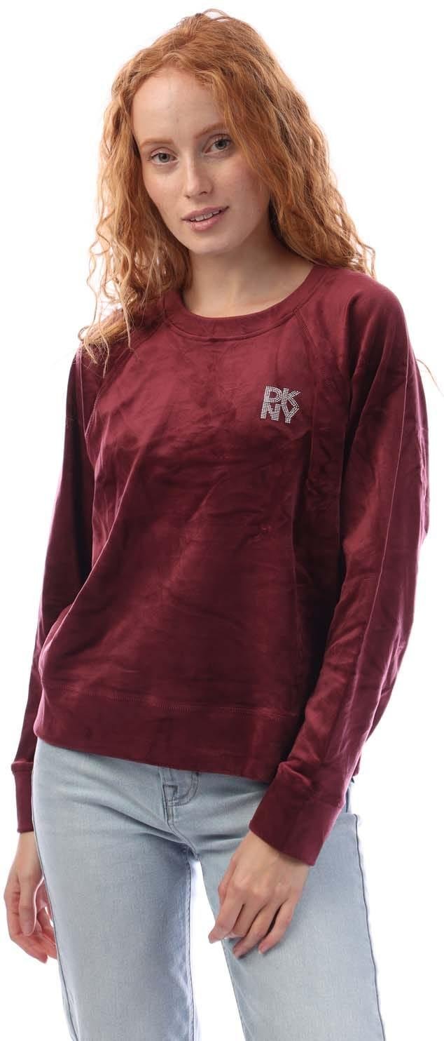DKNY - Sweatshirt für Damen, Rundhalsausschnitt, Velours (Burgunderrot)