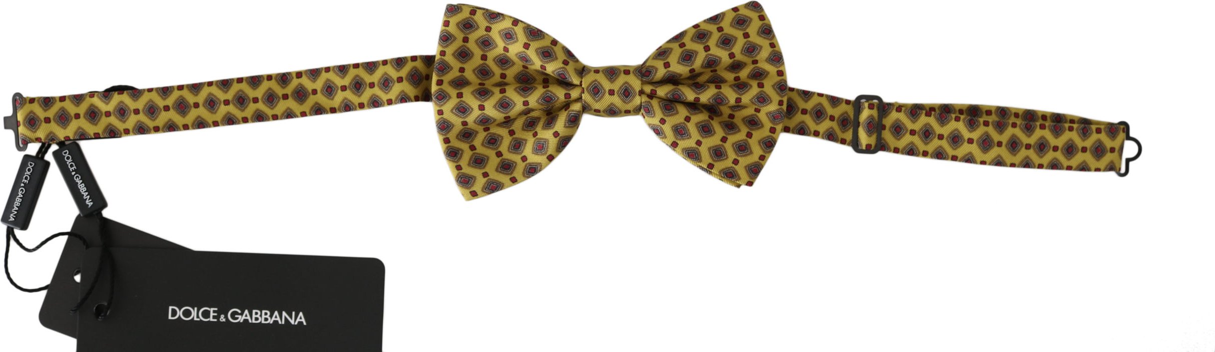 Dolce & Gabbana Gelb Muster Seide Einstellbare Hals Papillon Männer Krawatte