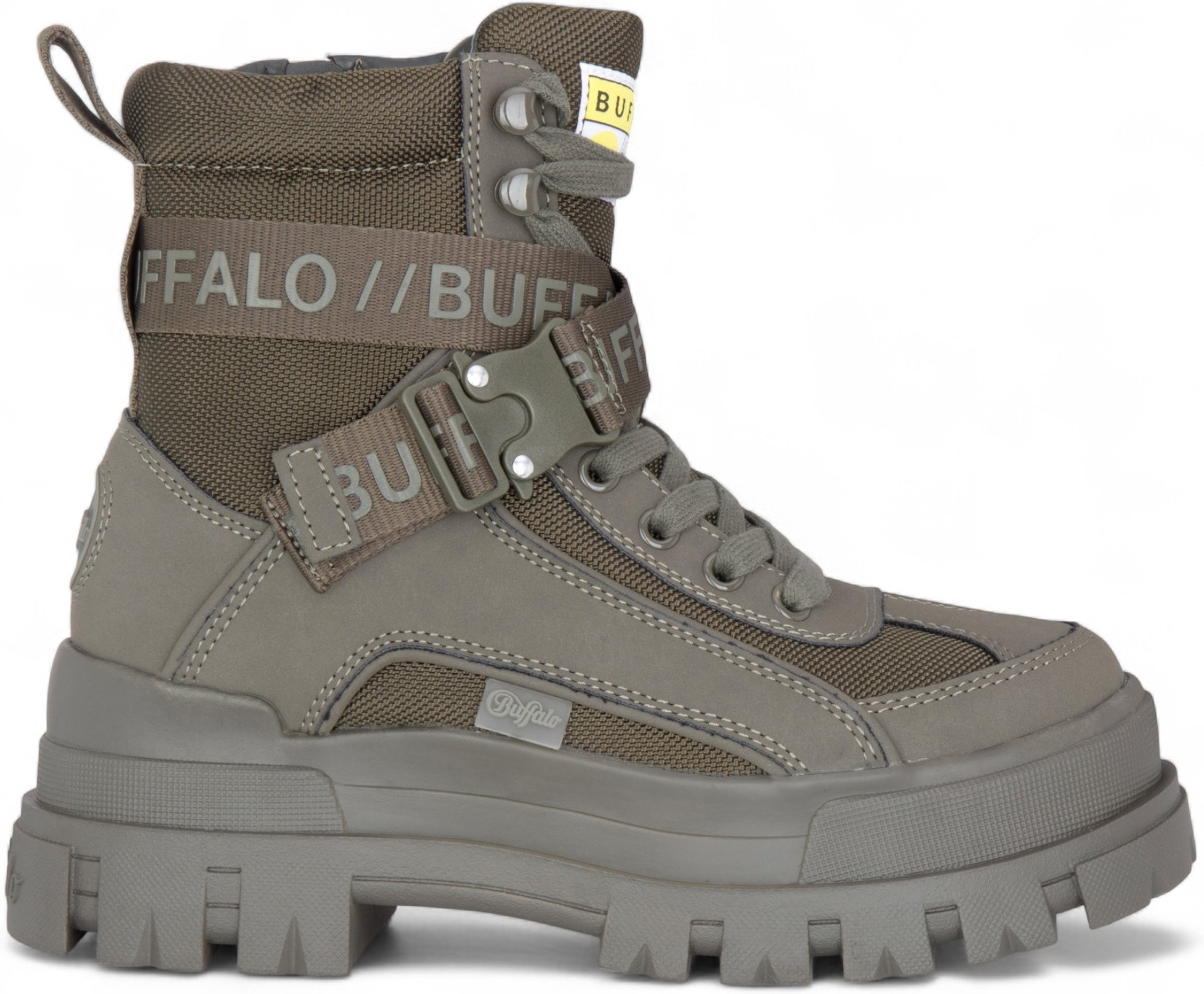 Buffalo Damen Khaki Chunky Plateau-Kampfstiefel mit hohem Knöchelumfang - ASPHA-COM1