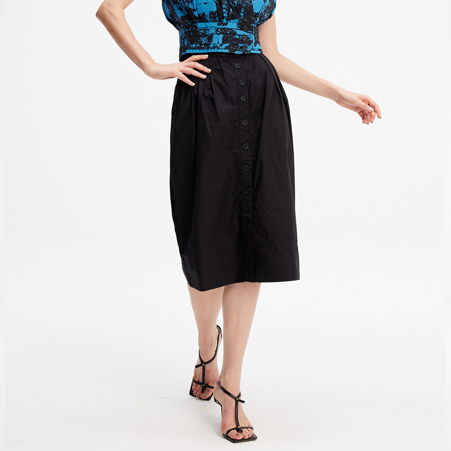 Geknöpfter, gerader Rock aus Baumwolle